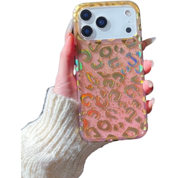Bling Glitter Gold Leopard Cheetah Print Phone Case for iPhone (Gold,iPhone 13 Pro Max)