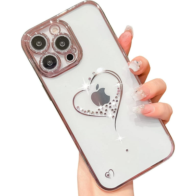 Bling Glitter Heart Compatible with iPhone 13 Pro Max Case, Cute Women Girls Sparkly Full Camera Protector Designed Phone Cases, Girly Golden Plating Bling Glitter Heart Compatible with iPhone 13 Pro Max Case, Cute Women Girls Sparkly Full Camera Protector Designed Phone Cases, Girly Golden Plating
