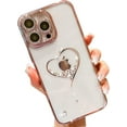thumbnail image 1 of Bling Glitter Heart Compatible with iPhone 14 Pro Max Case, Cute Women Girls Sparkly Full Camera Protector Designed Phone Cases, Girly Golden Plating Phone Cover(Rose Gold), 1 of 11