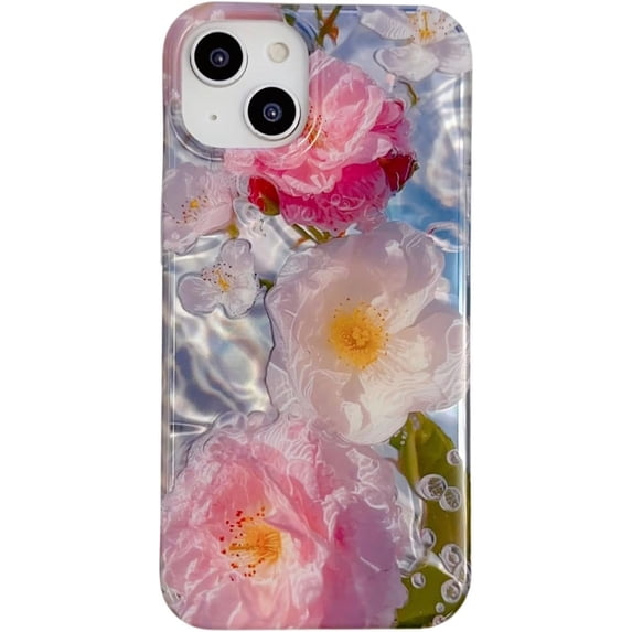 Bling Glitter Laser Beautiful Flowers Water Ripple Phone Case Compatible with iPhone Case (One-P,iPhone 15 Pro Max)