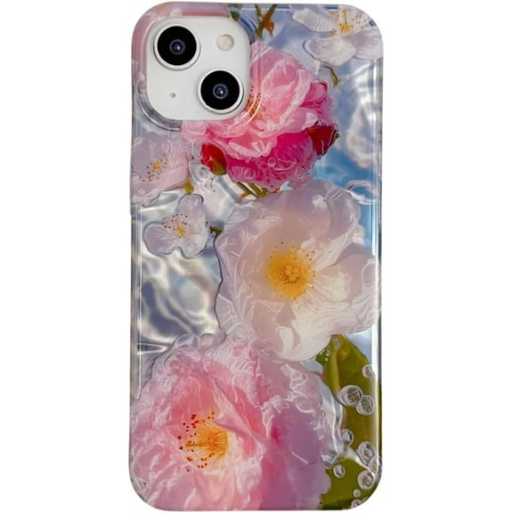 Bling Glitter Laser Beautiful Flowers Water Ripple Phone Case Compatible with iPhone Case (One-P,iPhone 15 Pro Max)
