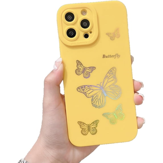 Bling Glitter Laser Butterfly Candy Color Soft Phone Case Compatible with iPhone Case (Yellow,iPhone 13 Pro Max)
