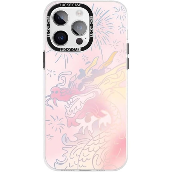 Bling Glitter Laser Chinese Loong Dragon Fireworks Phone Case Compatible with iPhone Case (Pink,iPhone 15 Plus)