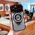 thumbnail image 1 of Bling Glitter Phone Case Compatible with iPhone 11, Kickstand Camera Lens Protector Heart Plating Raised Wavy Bumper Cover Sparkling Rhinestone Rugged Phone Case Cover,Black, 1 of 8