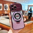 thumbnail image 1 of Bling Glitter Phone Case Compatible with iPhone 11, Kickstand Camera Lens Protector Heart Plating Raised Wavy Bumper Cover Sparkling Rhinestone Rugged Phone Case Cover,Darkpurple, 1 of 9