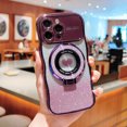 thumbnail image 1 of Bling Glitter Phone Case Compatible with iPhone 12, Kickstand Camera Lens Protector Heart Plating Raised Wavy Bumper Cover Sparkling Rhinestone Rugged Phone Case Cover,Darkpurple, 1 of 9