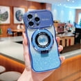 thumbnail image 1 of Bling Glitter Phone Case Compatible with iPhone 12 Pro, Kickstand Camera Lens Protector Heart Plating Raised Wavy Bumper Cover Sparkling Rhinestone Rugged Phone Case Cover,Blue, 1 of 1