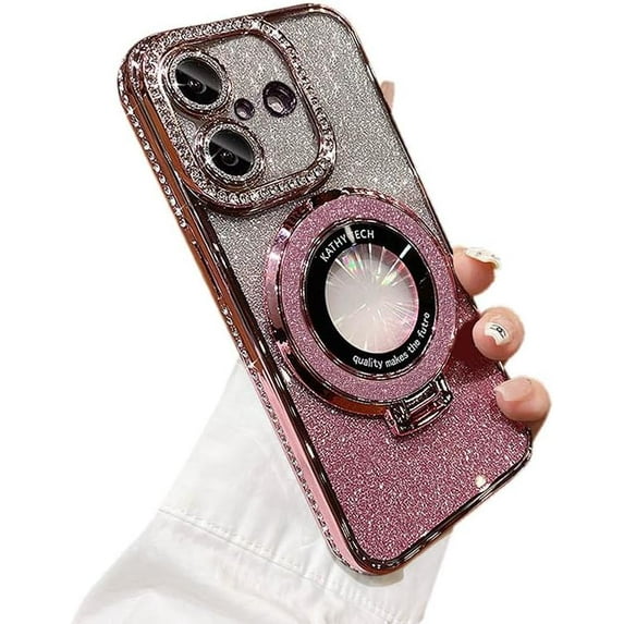 Bling Glitter Phone Case Compatible with iPhone 16 Plus, Kickstand Camera Lens Protector Soft Cover Sparkling Rhinestone Case