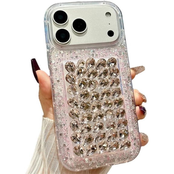 Bling Glitter Shiny Rhinestone Phone Case for iPhone (Pink,iPhone 16 Pro Max)