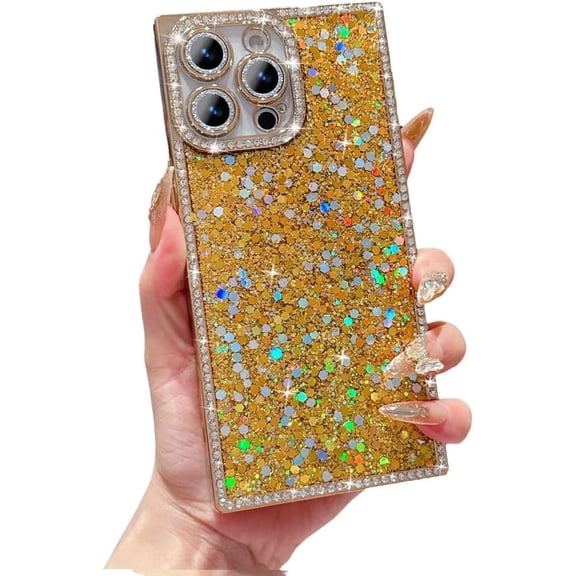 Bling Glitter Sparkly Sequins Shockproof Phone Case for iPhone (iPhone 14 Pro Max,Gold)