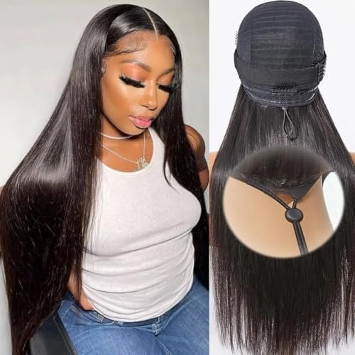 Bling Hair 13x6 Glueless Drawstring Wig Human Hair Straight Wear and Go Upgraded Ear-to-Ear Pre Cut  Lace Frontal Wigs Human Hair 180% Density Pre Plucked Human Hair Wigs for Black Women 20 Inch