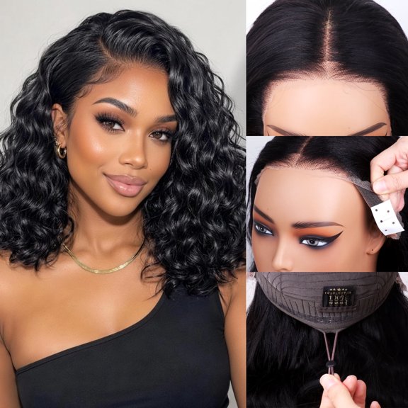 Bling Hair 16 inch 13x6 Deep Wave Glueless Wigs Human Hair 200 Density Deep Curly Drawstring Wig Pre Plucked Pre Cut