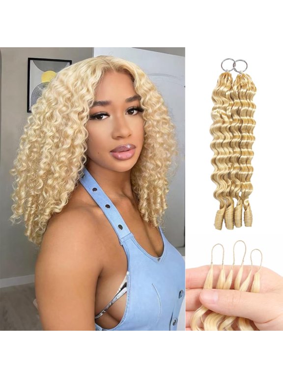 16 inch 613 Blonde Burmese Curly Crochet Human Hair Pre-Separated Miracle Knots Human Hair Extension Invisible Knotless for Women 1Pcs 50G
