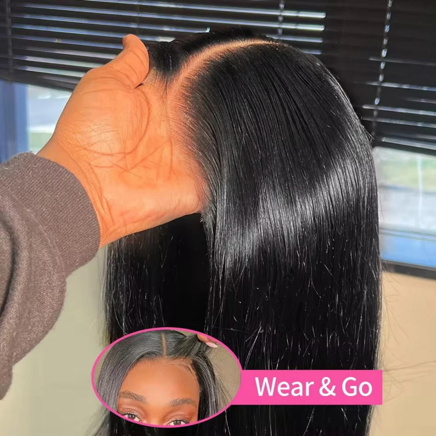 Bling Hair 16 inch 6x4 Straight Glueless Human Hair Wig Pre Plucked Pre ...