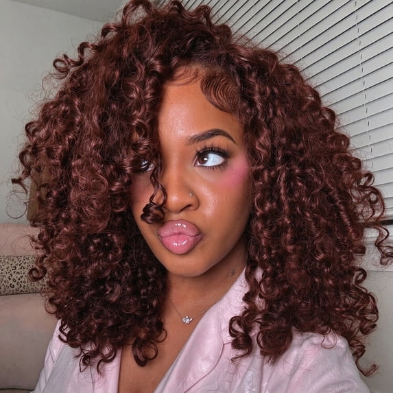 Bling Hair 16 inch Chocolate Brown Wig 13x6 Burmese Curly Transparent ...