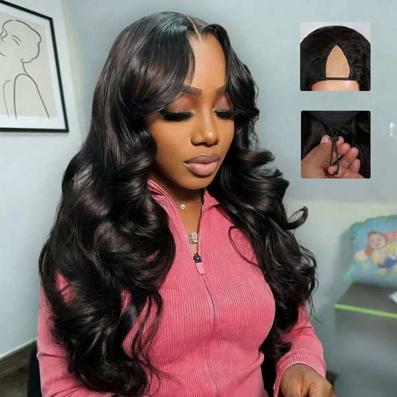 Bling Hair 20 inch Body Wave V Part Wig Human Hair 180 Density Glueless V Shape Clip in Drawstring Wig Upgraded U Part Wigs for Women Natural Black