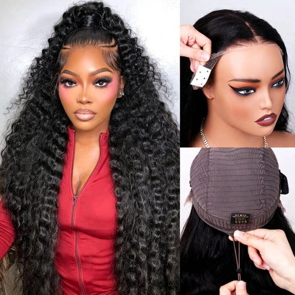 Bling Hair 28 inch 13x6 Deep Wave Glueless Wigs Human Hair 200 Density Deep Curly Drawstring Wig Pre Plucked Pre Cut