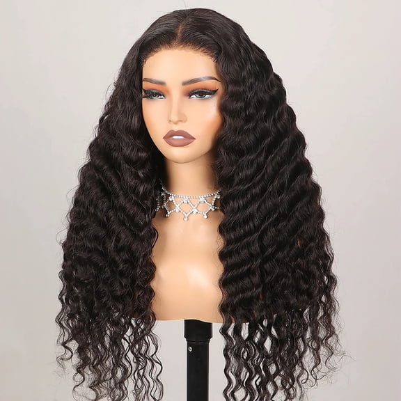 Bling Hair 36 Inch Deep Wave Human Hair Glueless Wigs 6x4 Glueless Lace Closure Wig for Women 200 Density Upgraded Lace Front Wigs Pre Cut