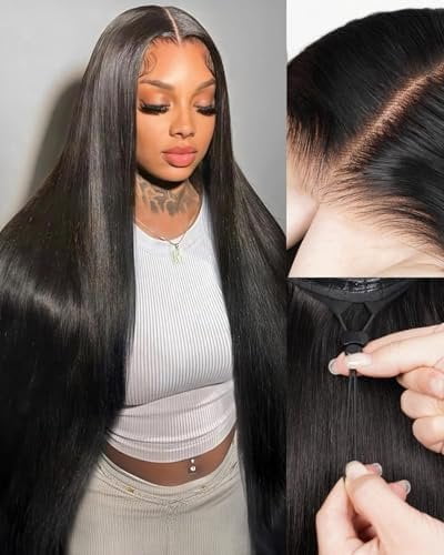 Bling Hair Glueless Wear and Go 30 Inch 13x6 Straight Human Hair Wigs Upgraded  Strap Drawstring Secured Fit 180% Density Pre-Cut  Lace Frontal Wig with Bleached Knots Ready to Wear Wig