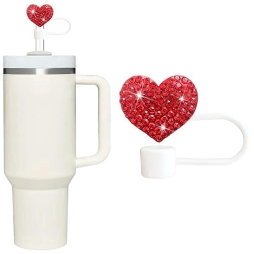 Bling Hearts Straw Covers Cap for Stanley Cup, Bling Diamond Rhinestone, 10mm Silicone Toppers, Straw Topper Compatible for Stanley 30&40 Oz Tumbler with Handle, Reusable Straws