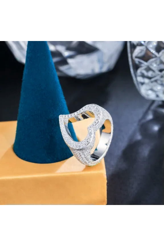 Bling Hollow Out Love Heart 5A CZ Micro Pave Ring for Women Hip Hop Punk Jewelry