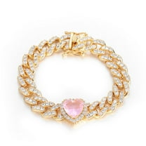 Bling Iced Out Chain Crystal Heart Choker Bracelet For Women With 10MM Miami Cuban Link Chain Necklaces 14K Yellow Gold Fashion Wedding Jewelry