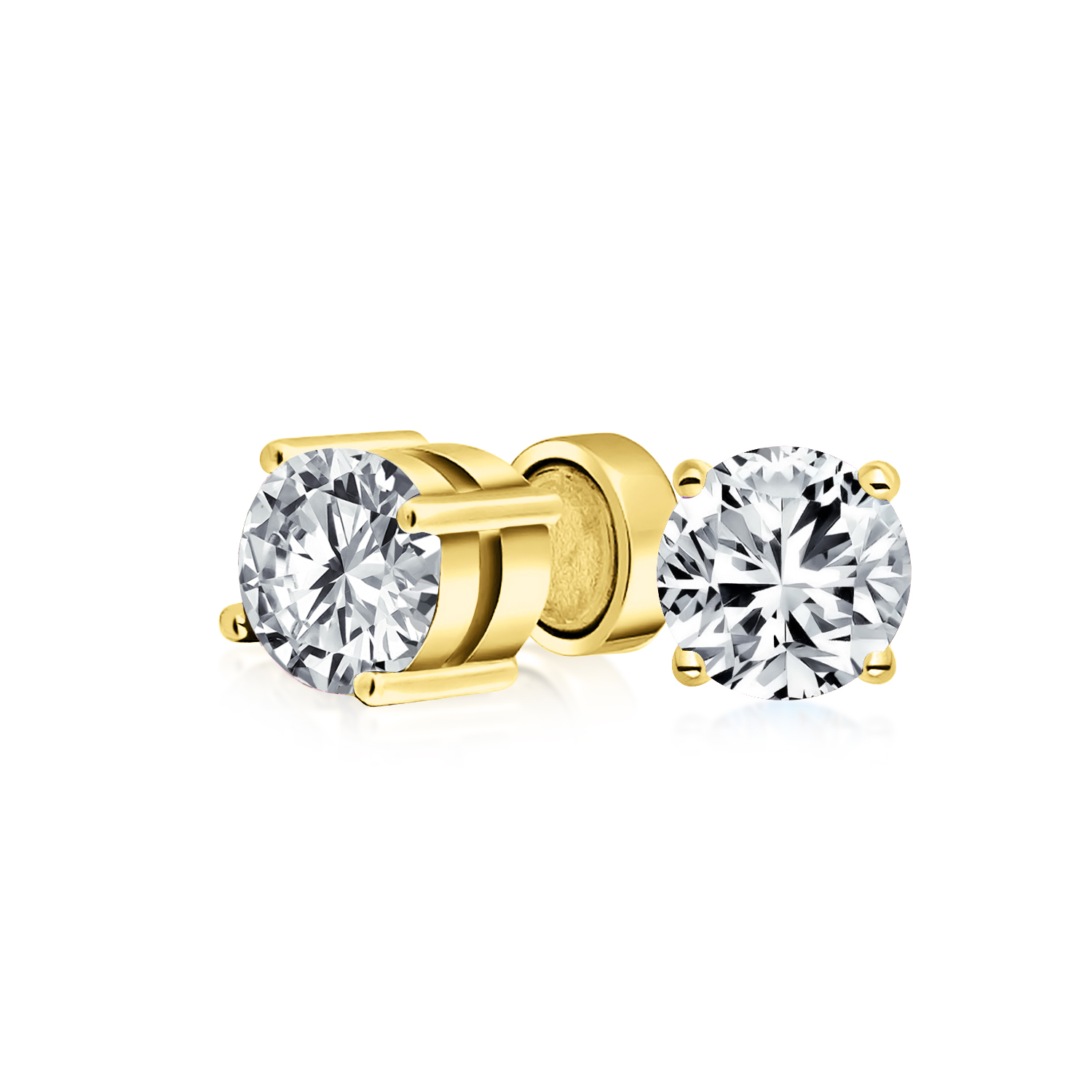 Bling Jewelry 1 CT AAA CZ Solitaire Stud Earrings Clip On Magnetic Gold Plated - image 1 of 4