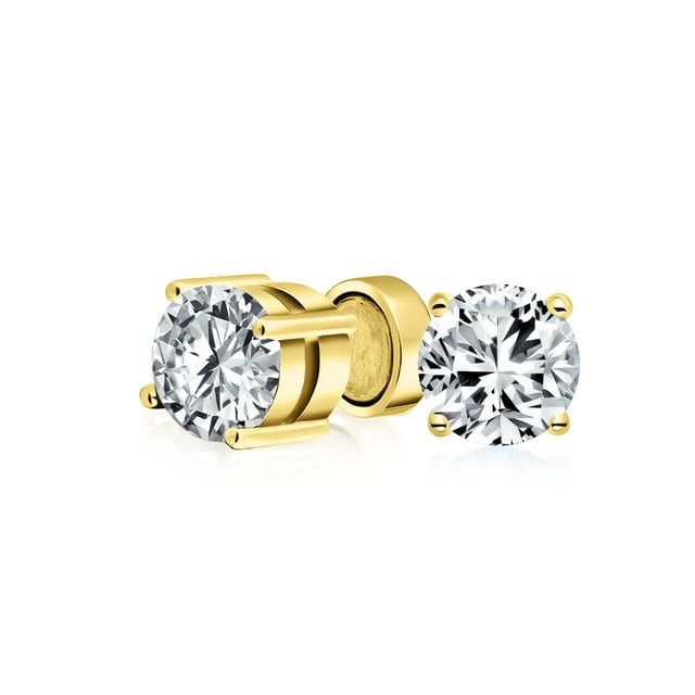 Bling Jewelry 1 CT AAA CZ Solitaire Stud Earrings Clip On Magnetic Gold Plated