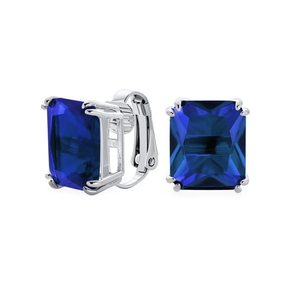 Bling Jewelry 10CT Blue Rectangle Radiant Cut Solitaire CZ Clip On Stud Earrings