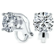 Bling Jewelry 2CT Brilliant Cut CZ Clip On Stud Earrings Non-Piercing, Silver Plated