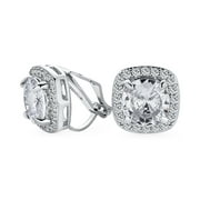 Bling Jewelry 2CT Brilliant Cut Square Halo Solitaire CZ Clip On Stud Earrings