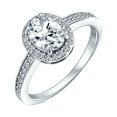 thumbnail image 1 of Bling Jewelry 2CT Oval Solitaire Halo AAA CZ Sterling Silver Engagement Ring Band, 1 of 8