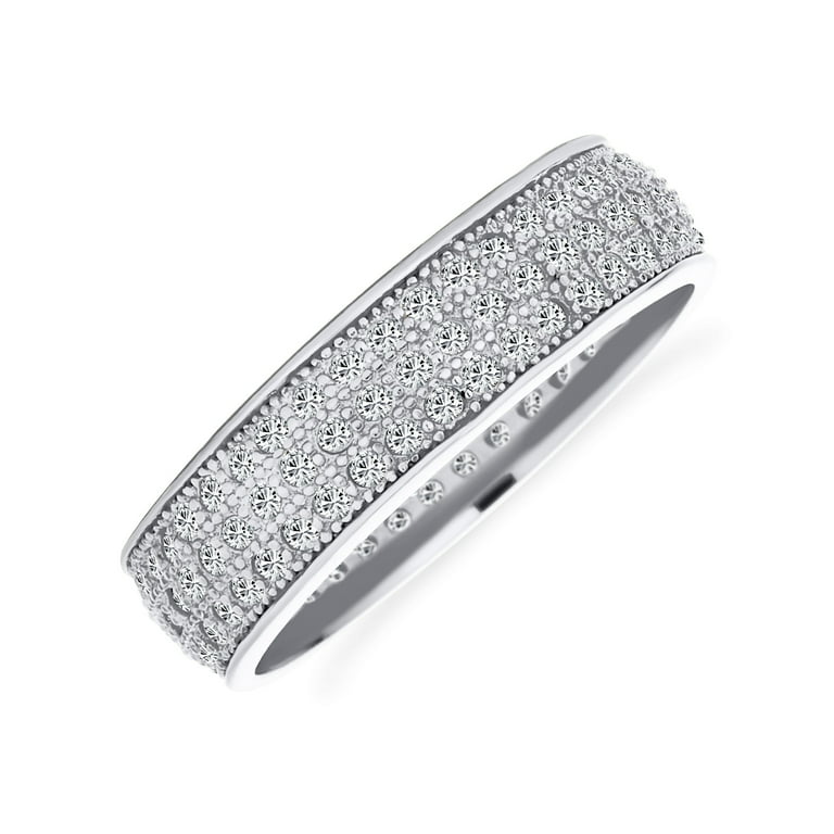 3 Row Baguette & Round Diamond Eternity Ring, Three Row Wedding 2024 Band, CZ Diamond Wedding Band, 14K White Gold Classic Band