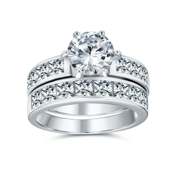 Bling Jewelry Womens 3CT Solitaire AAA CZ Band Engagement Wedding Ring Set Sterling Silver
