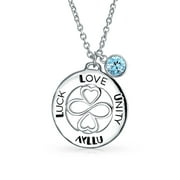Bling Jewelry AYLLU Love Luck Unity Disc Pendant Lite Blue Crystal March Birthstone