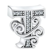 Bling Jewelry Alphabet Initial Fancy CZ Block Letter Bead Charm .925Sterling Silver