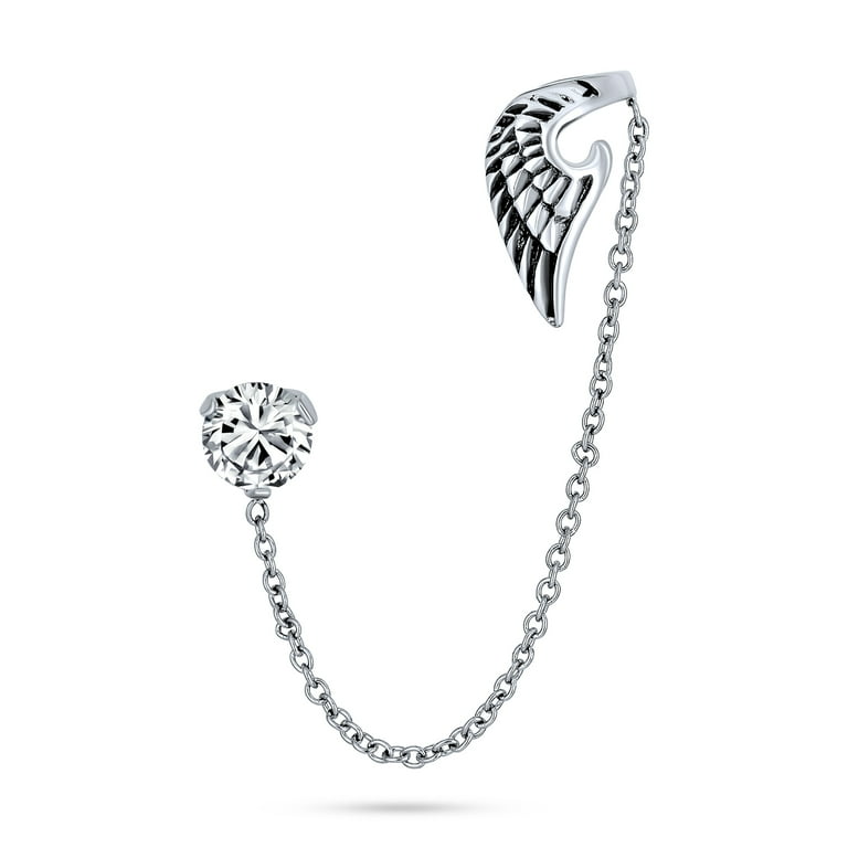 Feather and CZ Chain Link Cartilage Chain Dangle Cuff Helix Earring Feather and CZ Chain Link Cartilage Chain Dangle Cuff Helix Earring