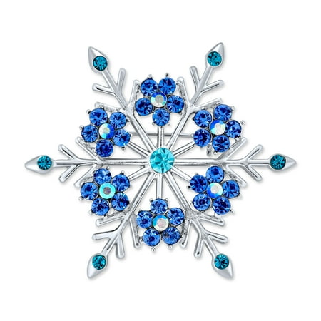 Large Winter Aqua Blue Teal Crystal Holiday Snowflake Brooch Pin