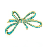 Bling Jewelry Aqua Crystal Fashion Statement Large Ribbon Bow Brooch Pin Gold Tone