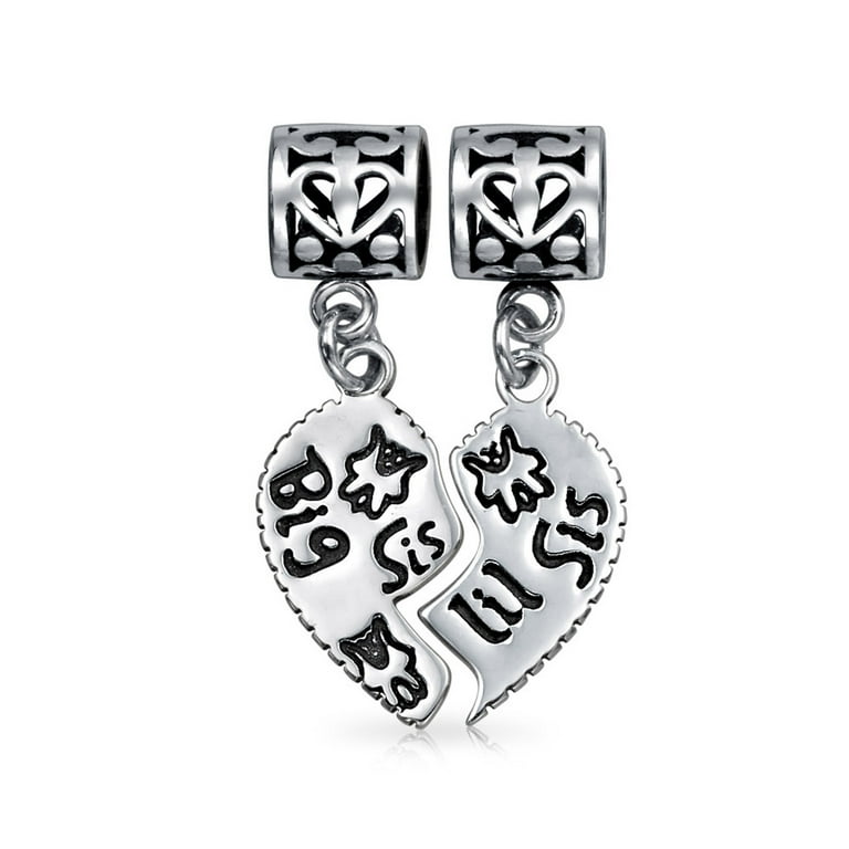 Lil Sis and Big Sis Break Apart Charm Sterling Silver Filigree Lil Sis and Big Sis Break Apart Charm Sterling Silver Filigree