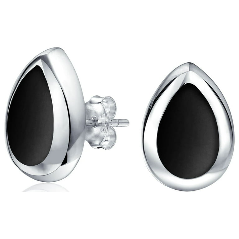 Black Onyx Inlay Teardrop Shape Sterling Silver Earrings Black Onyx Inlay Teardrop Shape Sterling Silver Earrings
