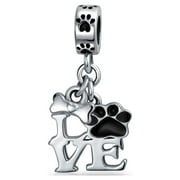 Bling Jewelry Black Dog Cat Puppy Kitten Paw Print BFF Pet Dangle Charm Bead Silver