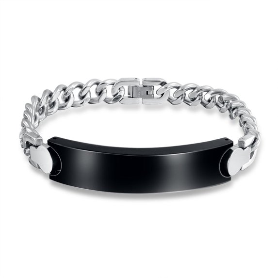 Bling Jewelry Mens Two Tone Black Cuban Link ID Bracelet for Men in Silver Tone Stainless Steel