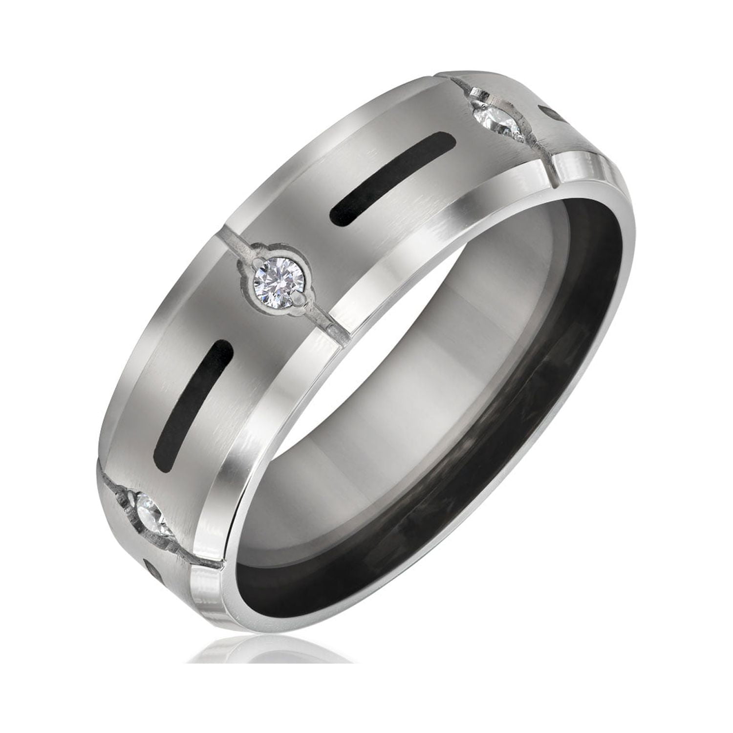 Bling Jewelry Mens Black Inlay AAA CZ Accent Mens Titanium Wide Wedding ...