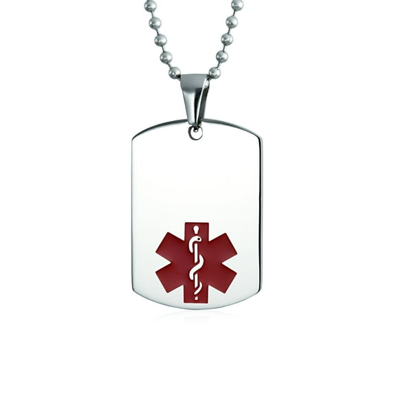 Bling Jewelry Mens Unisex Medical ID Dog Tag Steel Pendant Necklace for Men 20" Chain