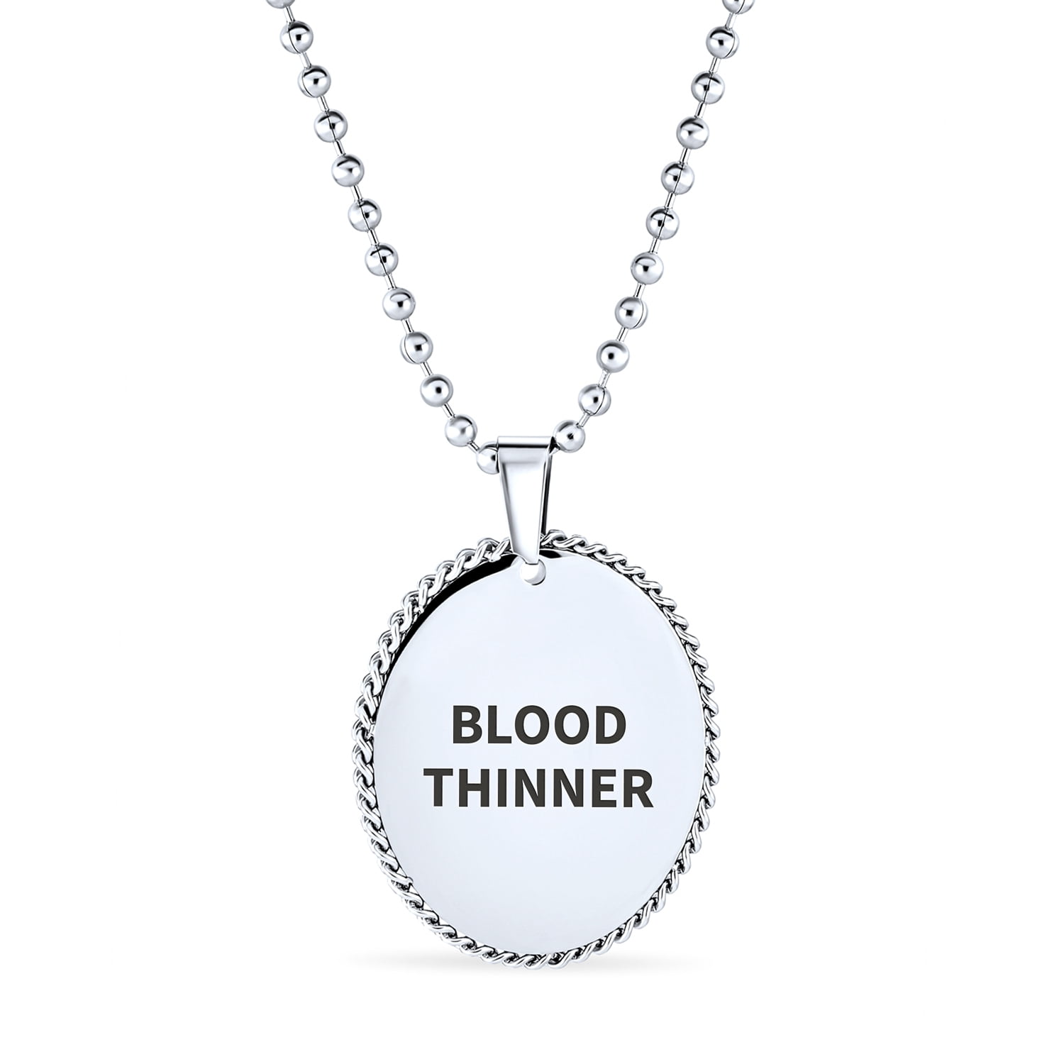 Bling Jewelry Medical ID Dog Tag Pendant Necklace, Blood Thinner Alert ...