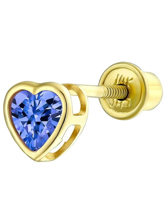 Bling Jewelry Blue Helix Cartilage CZ Heart 1 Piece Stud Earring 14K Gold Screwback