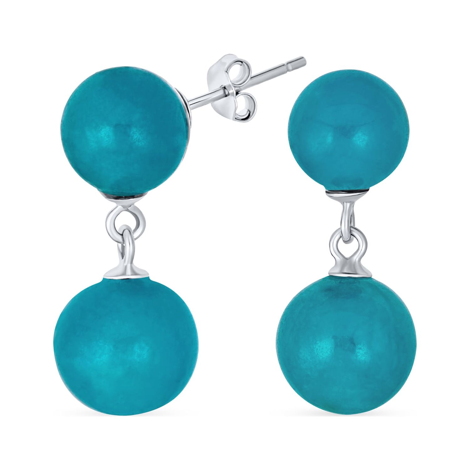 Bling Jewelry Womens Blue Jade Double Ball Bead Drop Earrings Sterling Silver 10MM Walmart