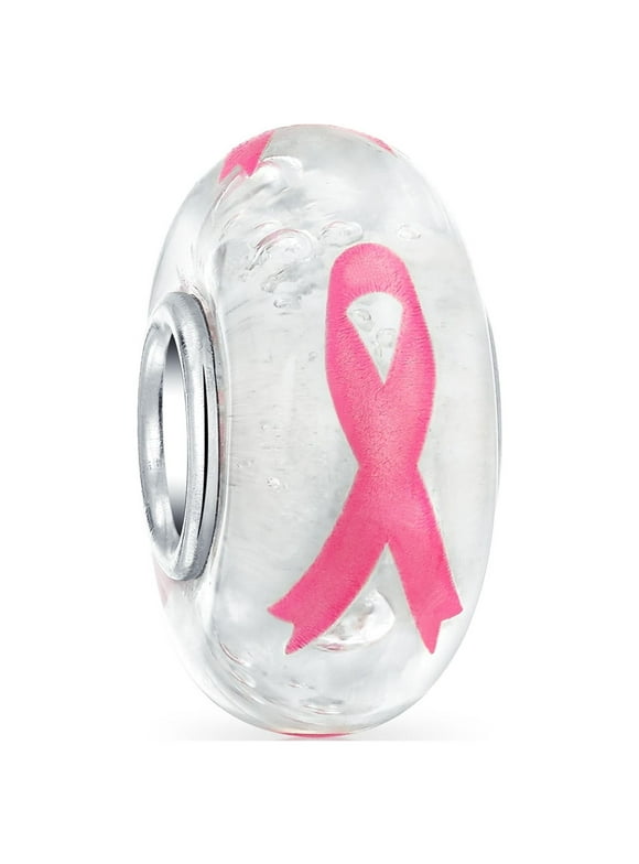 Bling Jewelry Breast Cancer Survivor Glow Murano Glass Sterling Silver Bead Charm