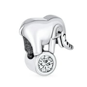 Bling Jewelry CZ Ball Lucky Animal Trunk Up Circus Elephant Charm .925 Silver